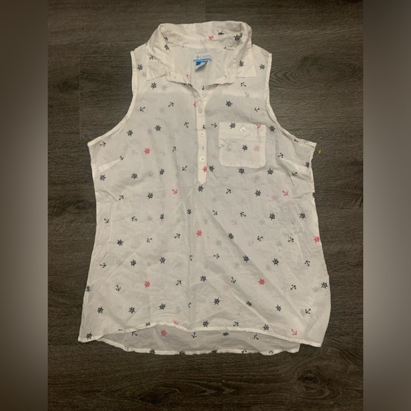 Columbia PFG Button Down Tank Sun Drift White W/ Nautical Print Light Size XL - Picture 1 of 10